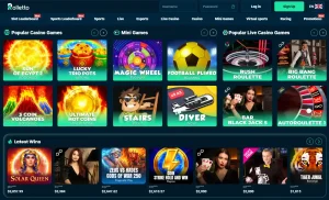 Current Rolletto casino lobby showing game categories and provider navigation