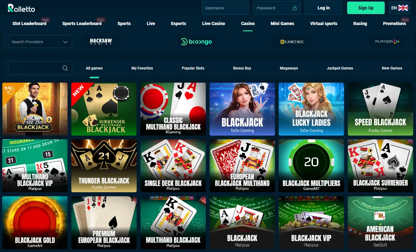 Current Rolletto live casino lobby showing live dealer navigation or provider filters